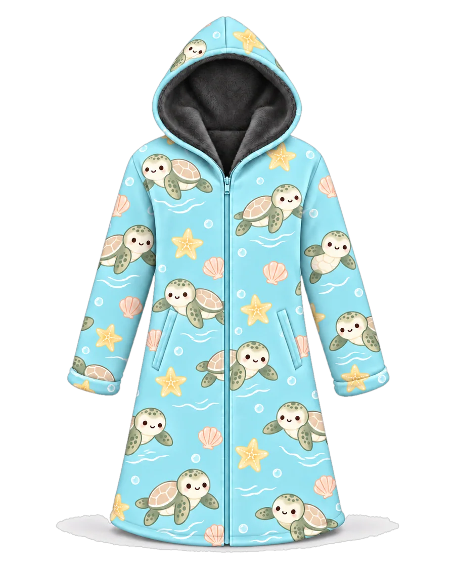 Sea Turtle hoodie blanket dream cloak, zip-up wearable blanket with sherpa lining – front view